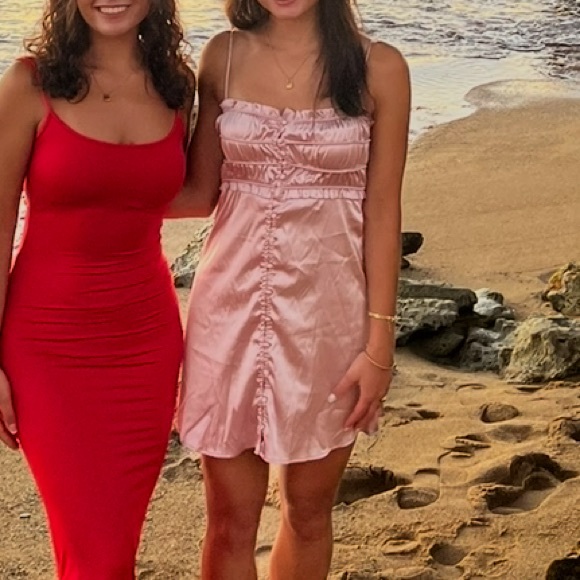 Pink Satin Ruched Mini Dress - Picture 5 of 5